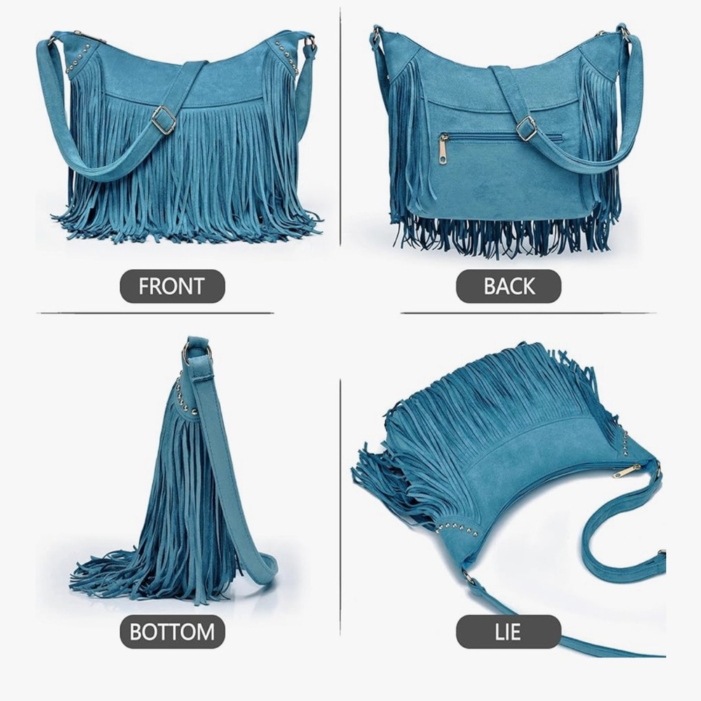 🆕 Fringe Hobo Bags for Women Vintage Suede Crossbody Bag - Picture 4 of 6